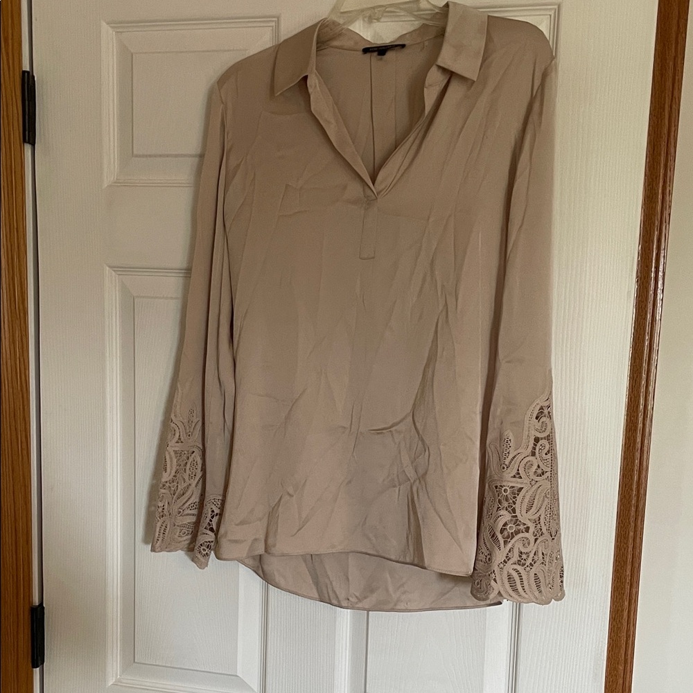 Kobi Halperin Taupe Blouse with Lace Sleeves